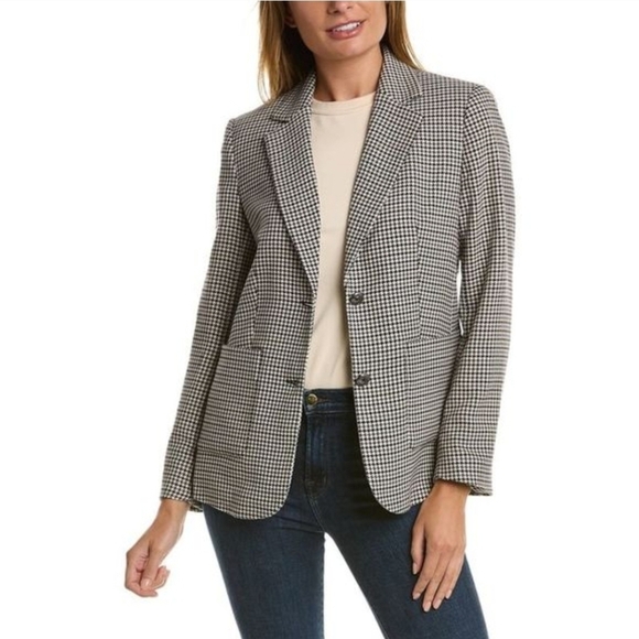 Jackets & Blazers - JONES NEW YORK Black White and Blue Houndstooth Blazer Size XL